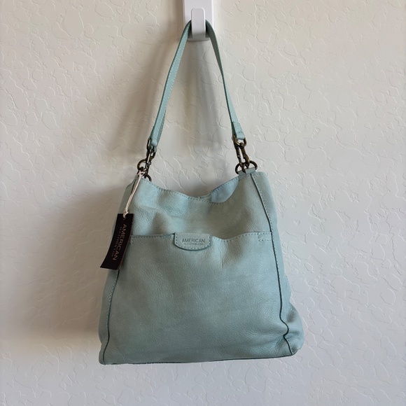 NWT American Leather Co.  genuine leather hobo bag in a light blue/mint color, - Picture 11 of 16